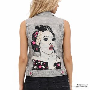 GN No.1 Size S Grey Denim Moto Vest Pop Art Lipstick Rare Y2K